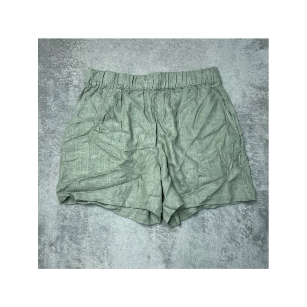 NWOT Blanknyc Women's M Green Linen-Blend Elastic Waist Shorts C0465